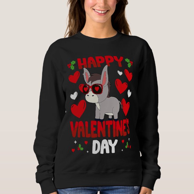 Happy Valentines Day Donkey Heart Love Animal Sweatshirt (Front)