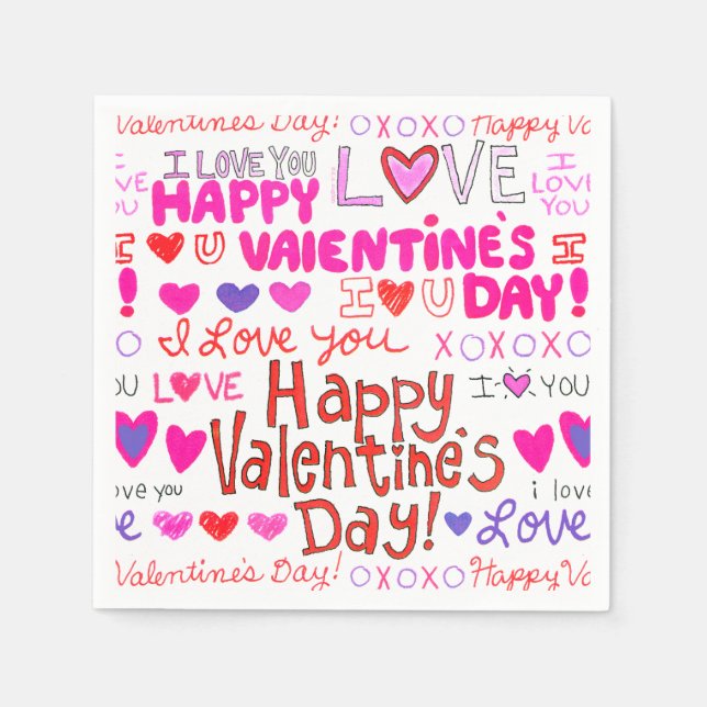 Happy Valentine's Day Doodles Pattern Napkin (Front)