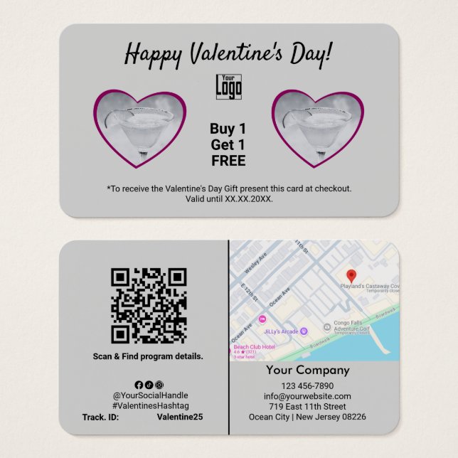 Happy Valentine's Day Drink Gift Voucher Card (Front & Back)