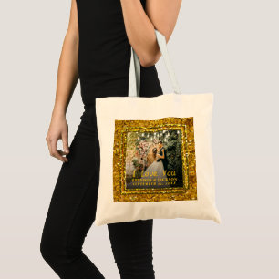 Happy Valentines Day Elegant Gold Wedding Photo Tote Bag