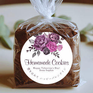 Happy Valentines Day Elegant Rose Floral Bakery Classic Round Sticker