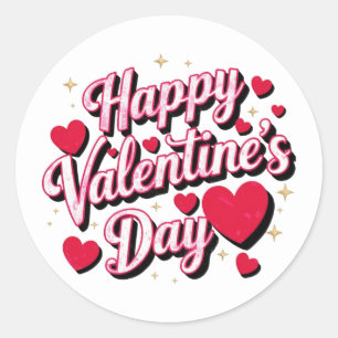 Happy Valentine's Day elegant script pink hearts Classic Round Sticker