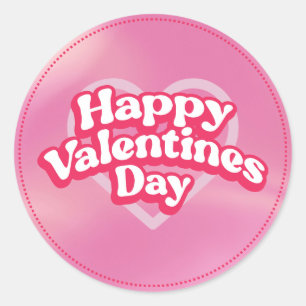 Happy Valentine's Day Elegant Script Pink Hearts  Classic Round Sticker