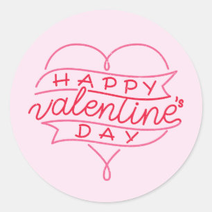 Happy Valentine's Day Elegant Script Pink Hearts  Classic Round Sticker