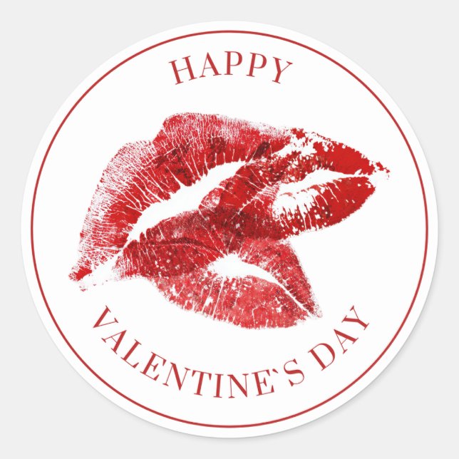Happy Valentine's Day Elegant Script Pink Hearts  Classic Round Sticker (Front)