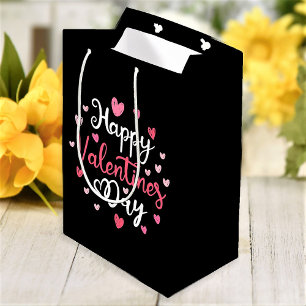 Happy Valentine's Day Elegant Script Pink Hearts Medium Gift Bag