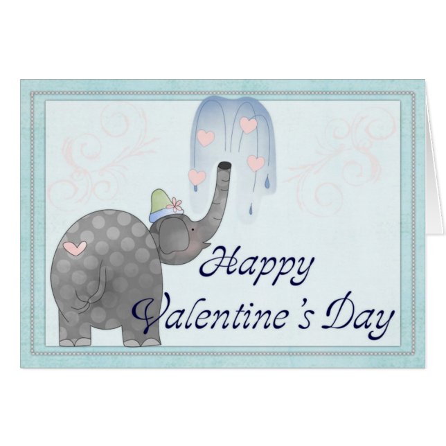 Happy Valentine's Day Elephant Card d1 (Front Horizontal)