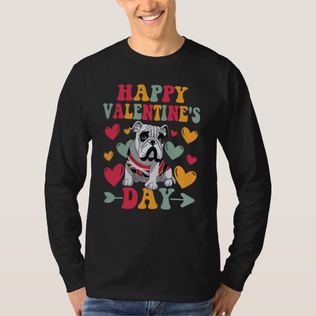 Happy Valentines Day English Bulldog Heart Love Gr T-Shirt (Front)