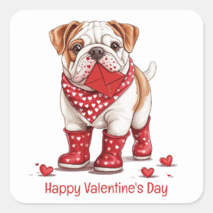 Happy Valentines Day English Bulldog Square Sticker