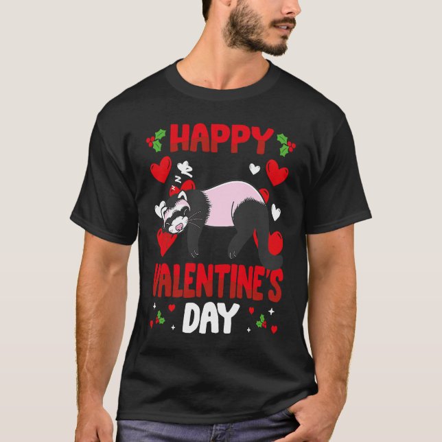 Happy Valentines Day Ferrets Heart Love Animal T-Shirt (Front)