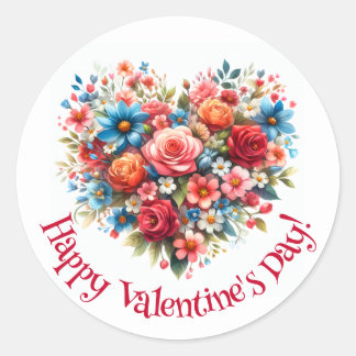 Happy Valentine's Day Floral Bouquet Classic Round Sticker