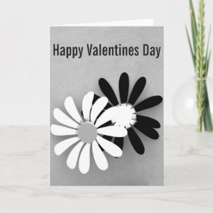 "Happy Valentines Day" Floral in Black and White Holiday Card