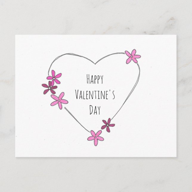 Happy Valentine's Day Flower Heart Postcard (Front)