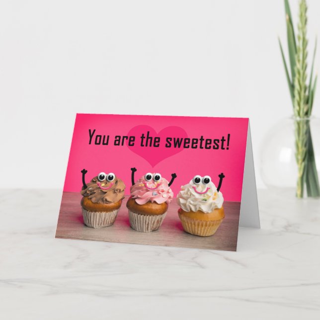 Happy Valentines Day For Anyone Sweetest Cupcakes  Holiday Card (Front)
