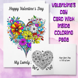 Happy Valentine's Day for Her   Colouring Page Card