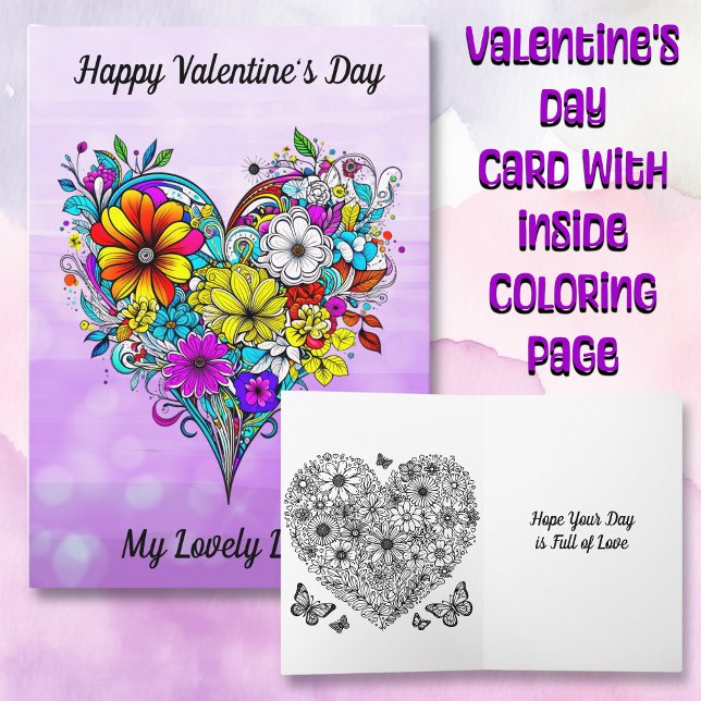Happy Valentine's Day for Her | Colouring Page Card (Creator Uploaded)