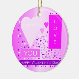 Happy Valentine's Day Forever Love Hearts Pink Ceramic Tree Decoration