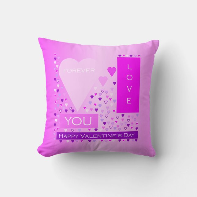 Happy Valentine's Day Forever Love Hearts Pink Cushion (Front)