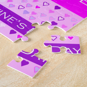 Happy Valentine's Day Forever Love Hearts Pink Jigsaw Puzzle