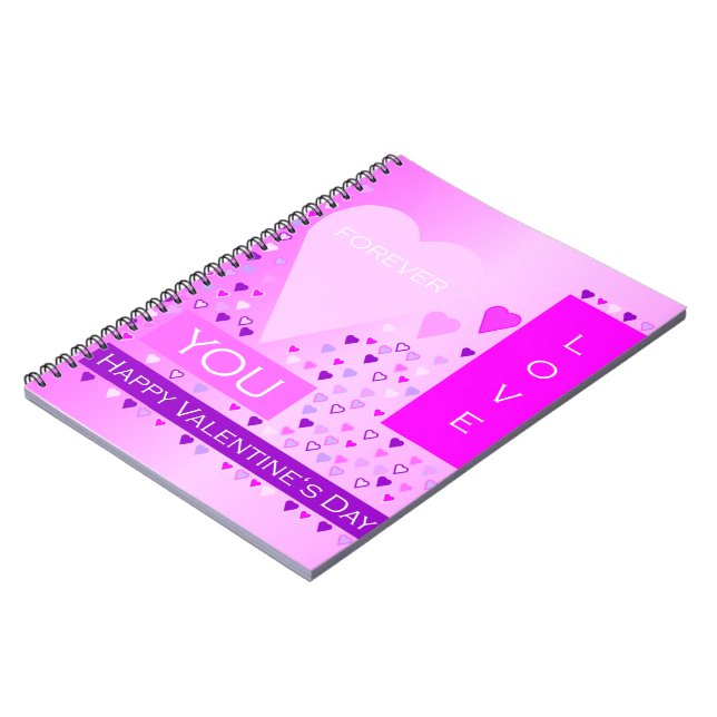 Happy Valentine's Day Forever Love Hearts Pink Spiral Notebook (Left Side)