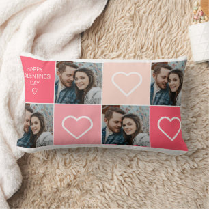 Happy Valentines Day Four Photo Collage  Lumbar Cushion