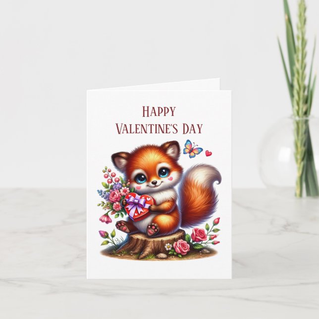 Happy Valentine's Day fox add message Holiday Card (Front)