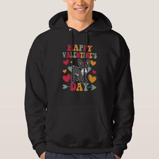 Happy Valentines Day French Bulldog Heart Love Gro Hoodie (Front)