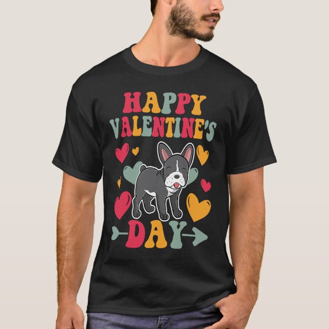 Happy Valentines Day French Bulldog Heart Love Gro T-Shirt (Front)