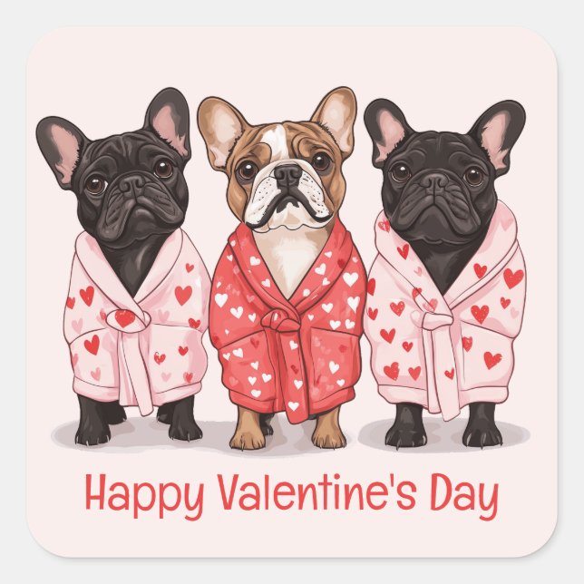 Happy Valentines Day French Bulldog Square Sticker (Front)