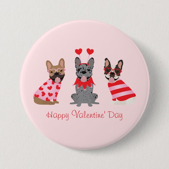 Happy Valentines Day French Bulldogs 7.5 Cm Round Badge (Front)