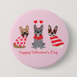 Happy Valentines Day French Bulldogs 7.5 Cm Round Badge