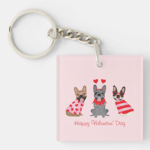 Happy Valentines Day French Bulldogs Key Ring