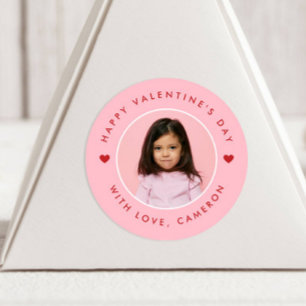 Happy Valentine's Day from custom name photo kids  Classic Round Sticker