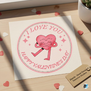 Happy Valentine's Day from Name pink satin swirls  Classic Round Sticker