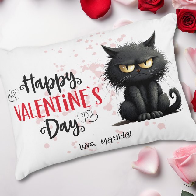 Happy Valentines Day Funny Black Cat  Decorative Cushion (Creator Uploaded)
