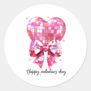 Happy Valentine's Day Funny Coquette Disco Ball He Classic Round Sticker