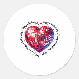 Happy Valentine's Day Funny Coquette Red Disco Bal Classic Round Sticker