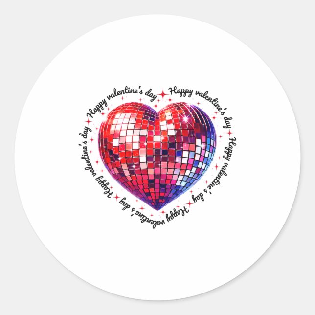 Happy Valentine's Day Funny Coquette Red Disco Bal Classic Round Sticker (Front)