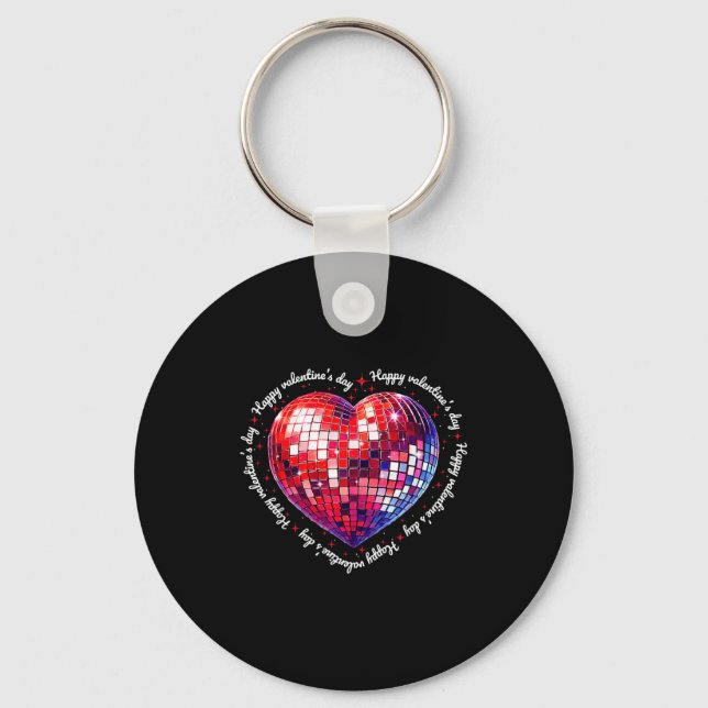 Happy Valentines Day Funny Coquette Red Disco Ball Key Ring (Front)