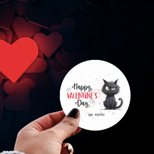 Happy Valentines Day Funny Pun Black Cat Classic Round Sticker