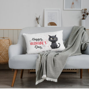 Happy Valentines Day Funny Pun Black Cat  Decorative Cushion