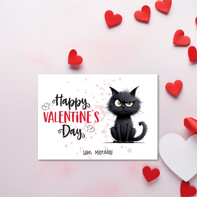 Happy Valentines Day Funny Pun Black Cat  Holiday Card (Creator Uploaded)