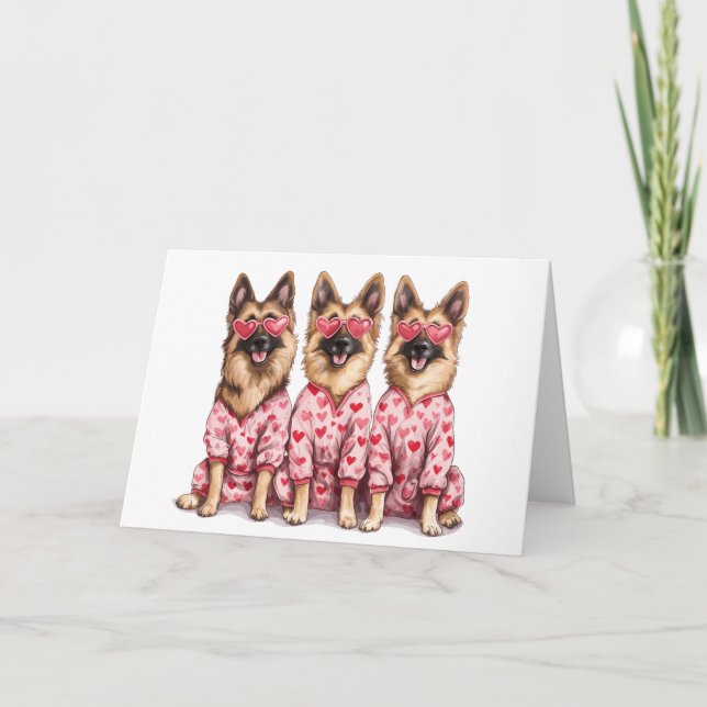 Happy Valentines Day German Shepherd Dogs Card (Front)