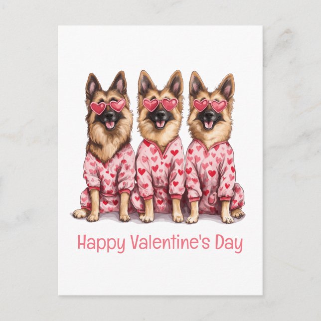 Happy Valentines Day German Shepherd Dogs Holiday Postcard (Front)