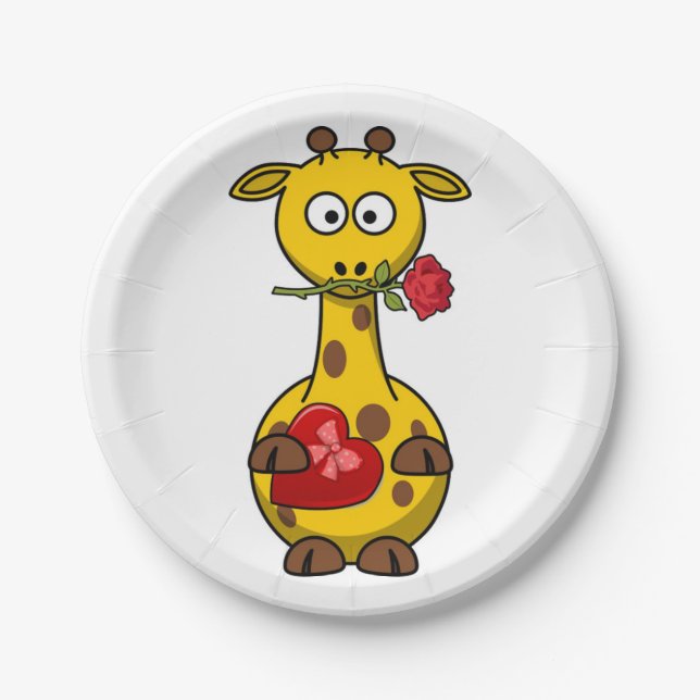 "HAPPY VALENTINE'S DAY" GIRAFFE PAPER PLATE (Front)