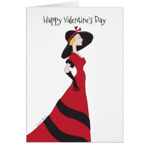 Happy Valentine's Day Girl in Red Dress Card