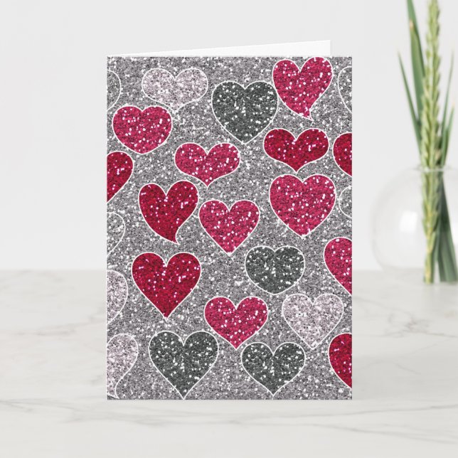 Happy Valentine's Day Glitter Love Bling Hearts Holiday Card (Front)
