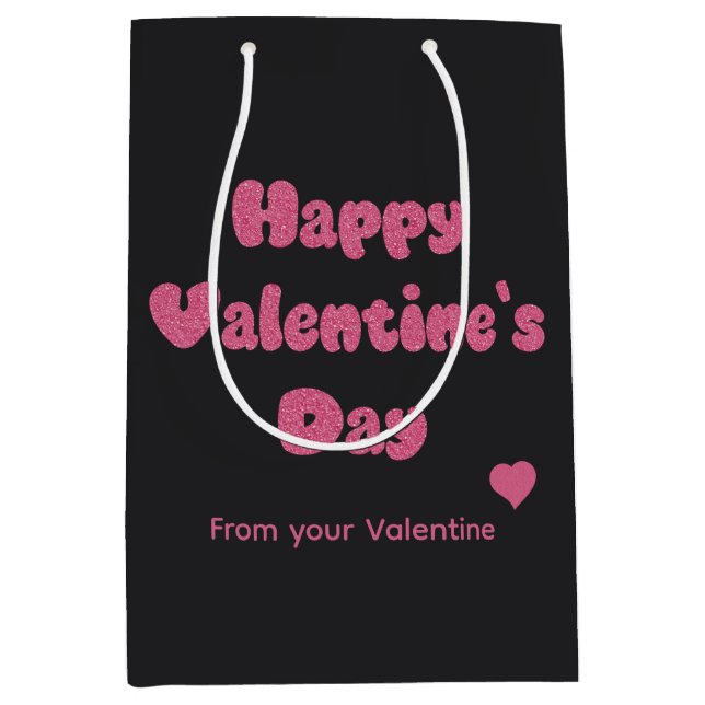 Happy Valentine's Day Glitter Medium Gift Bag (Front)