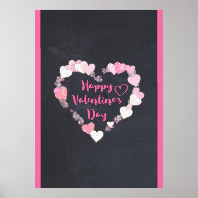 Happy Valentine's Day Glittery Pink Hearts Poster (Front)