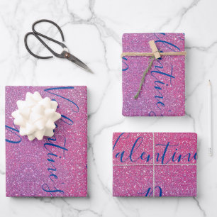 Happy Valentine's Day Glittery Rose Gold Pink Wrapping Paper Sheet